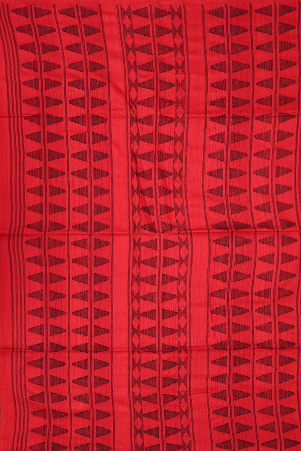 Bailu Silk Saree In Chilli Red With Threadwork Border
