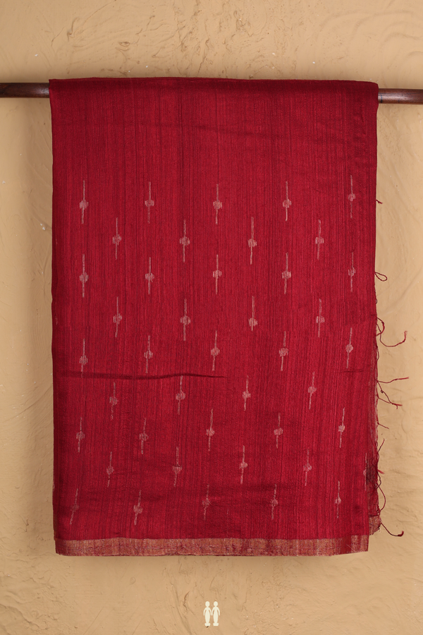 Bailu Silk Saree In Crimson Red With Zari Buttas