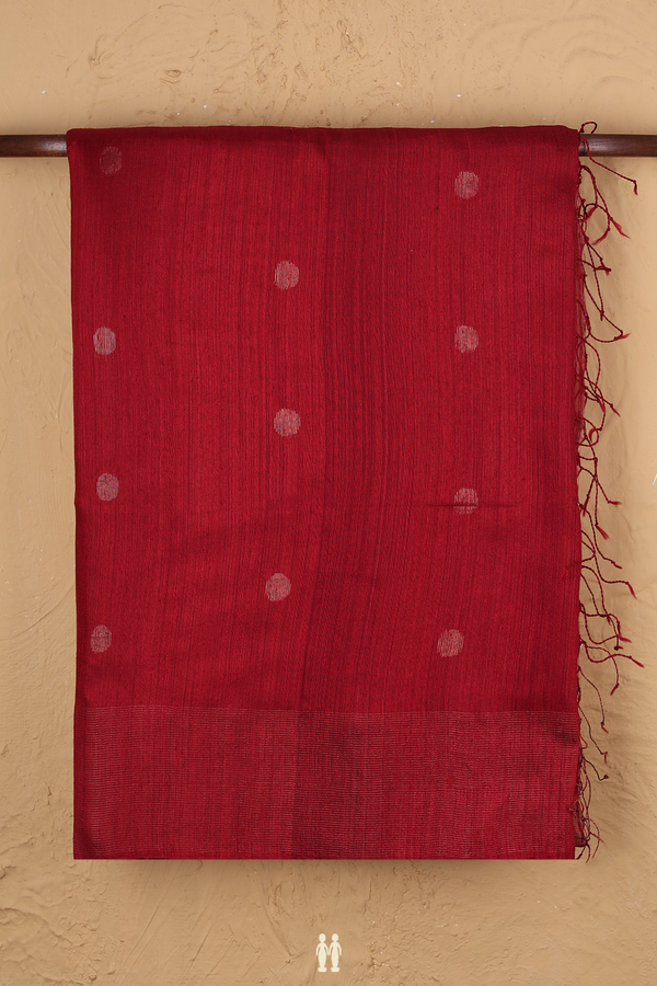 Bailu Silk Saree In Crimson Red With Zari Buttas