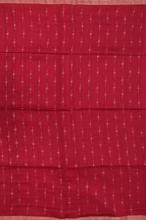 Bailu Silk Saree In Crimson Red With Zari Buttas