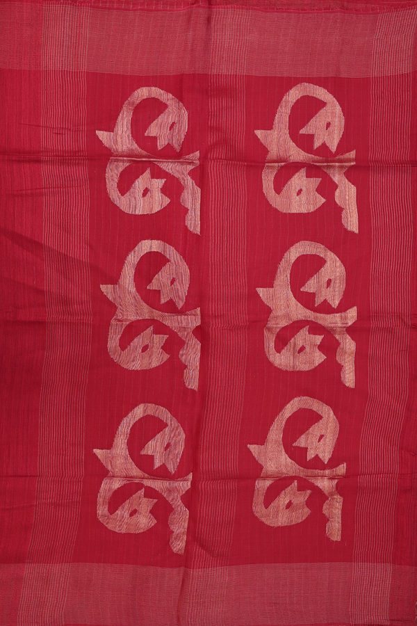 Bailu Silk Saree In Crimson Red With Zari Buttas