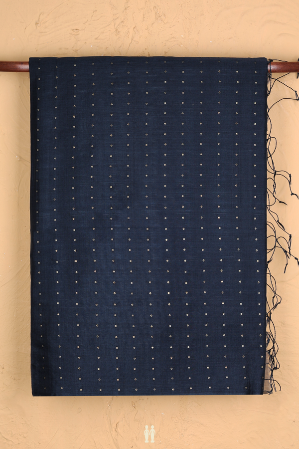 Bailu Silk Saree In Dark Prussian Blue With Chamki Work