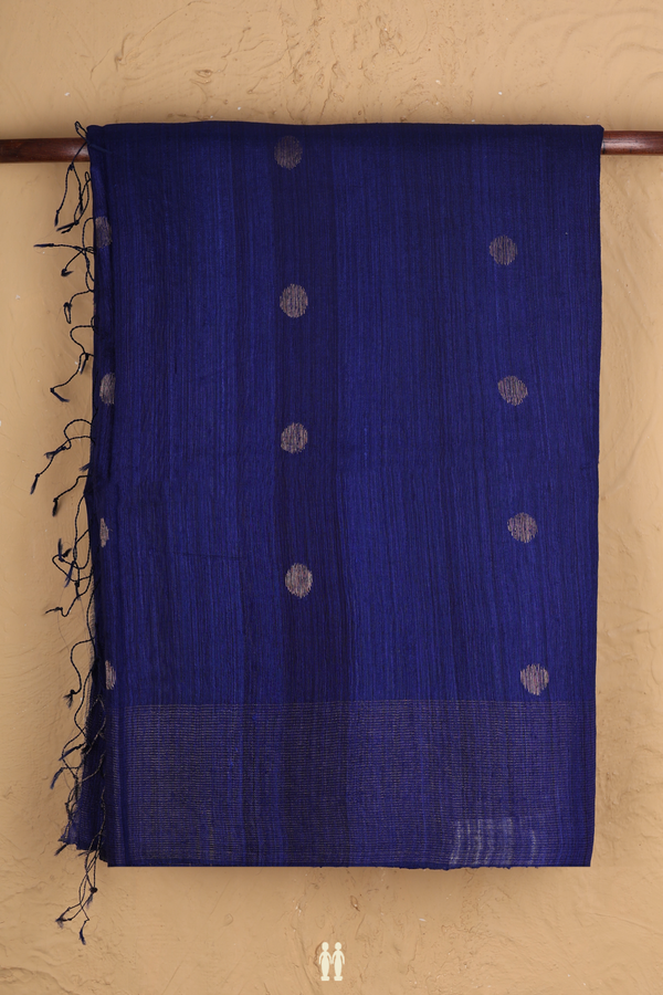 Bailu Silk Saree In Dark Royal Blue With Zari Buttas