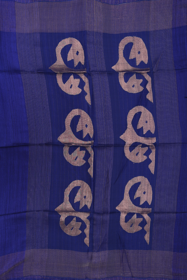 Bailu Silk Saree In Dark Royal Blue With Zari Buttas