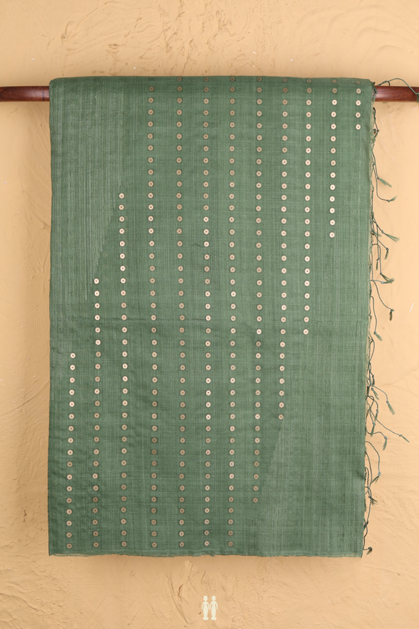 Bailu Silk Saree In Dusty Green With Chamki Work