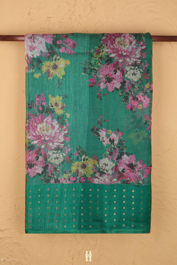 Bailu Silk Saree In Emerald Green With Floral Design