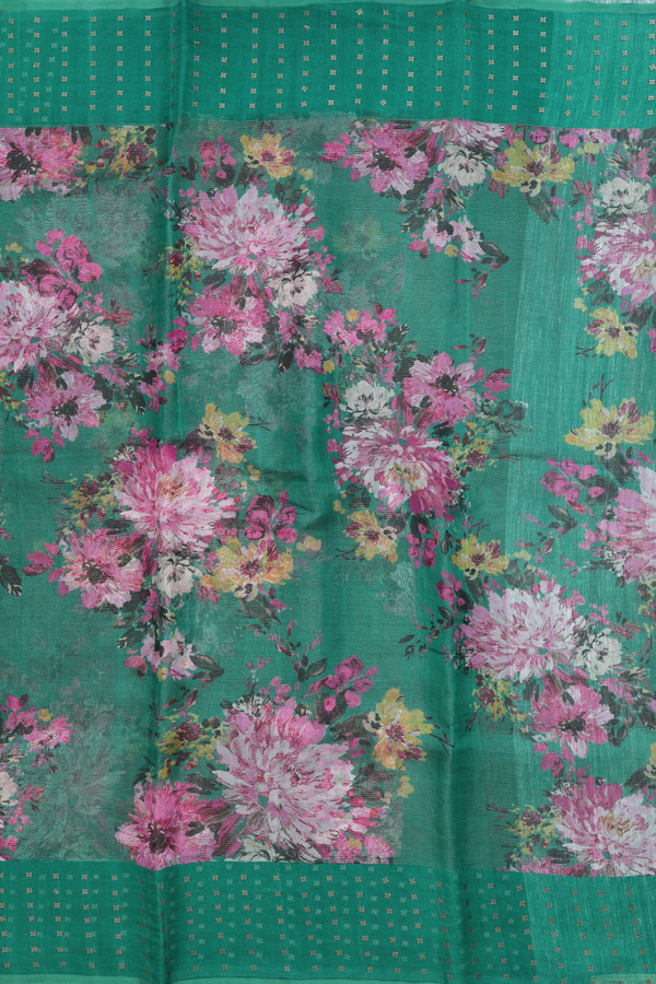 Bailu Silk Saree In Emerald Green With Floral Design