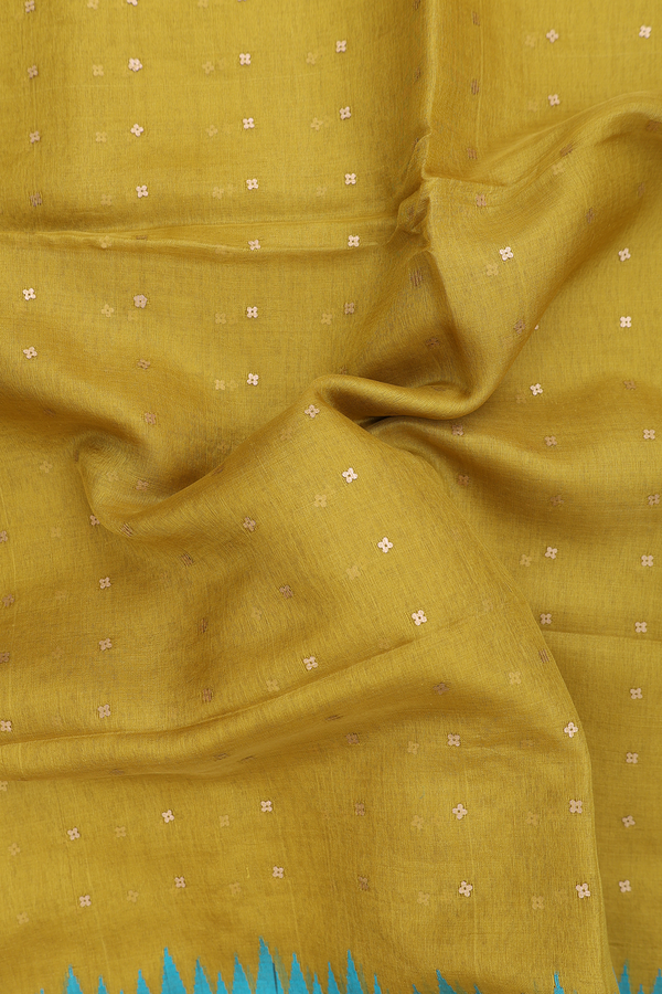 Bailu Silk Saree In Golden Yellow With Chamki Work