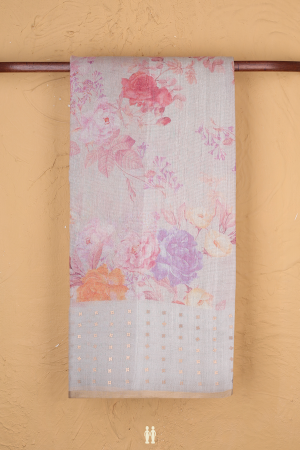 Bailu Silk Saree In Grey With Floral Printed Design