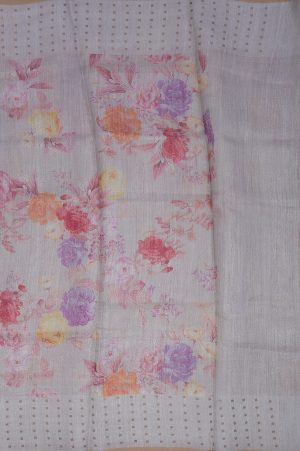 Bailu Silk Saree In Grey With Floral Printed Design