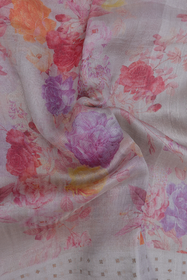 Bailu Silk Saree In Grey With Floral Printed Design