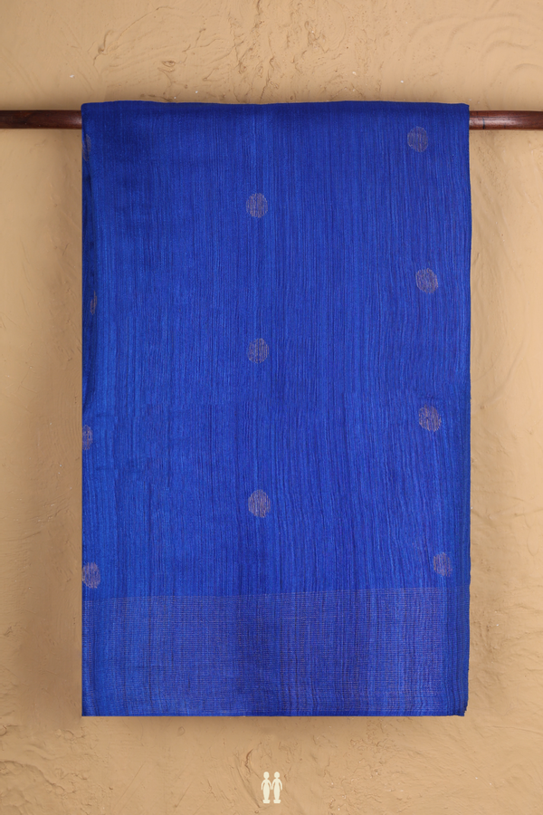 Bailu Silk Saree In Indigo Blue With Zari Buttas