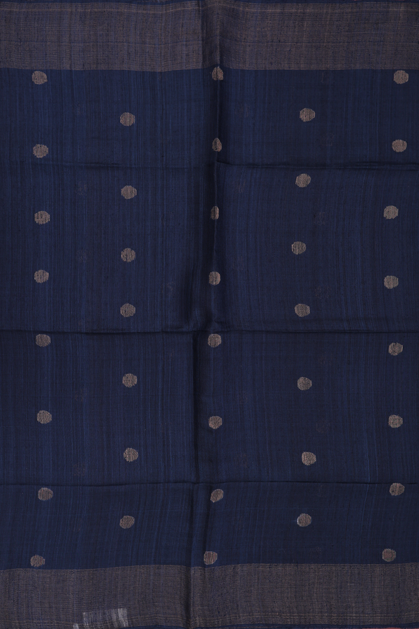 Bailu Silk Saree In Midnight Blue With Polka Buttas