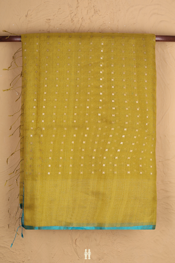 Bailu Silk Saree In Olive Yellow With Chamki Work