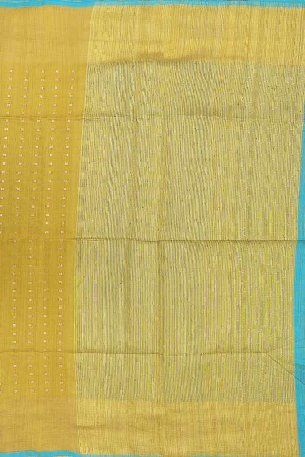 Bailu Silk Saree In Olive Yellow With Chamki Work