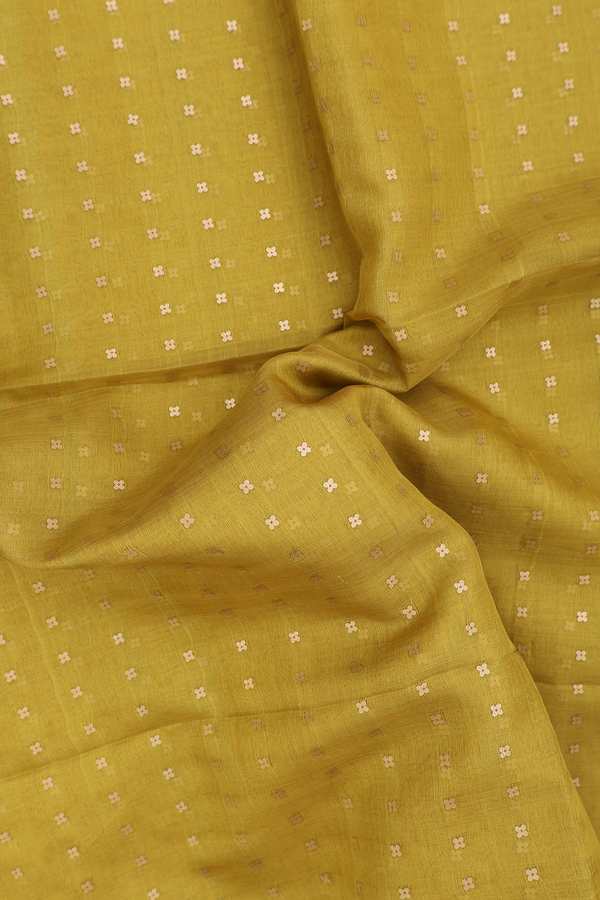 Bailu Silk Saree In Olive Yellow With Chamki Work