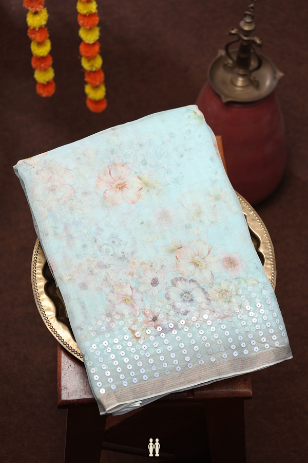 Bailu Silk Saree In Pastel Blue With Floral Printed Design