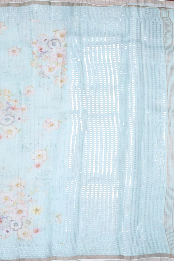 Bailu Silk Saree In Pastel Blue With Floral Printed Design