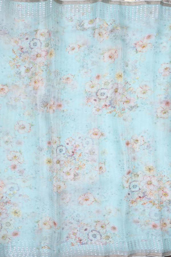 Bailu Silk Saree In Pastel Blue With Floral Printed Design