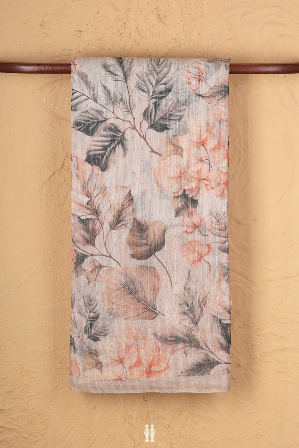 Bailu Silk Saree In Pastel Brown With Leaf Design