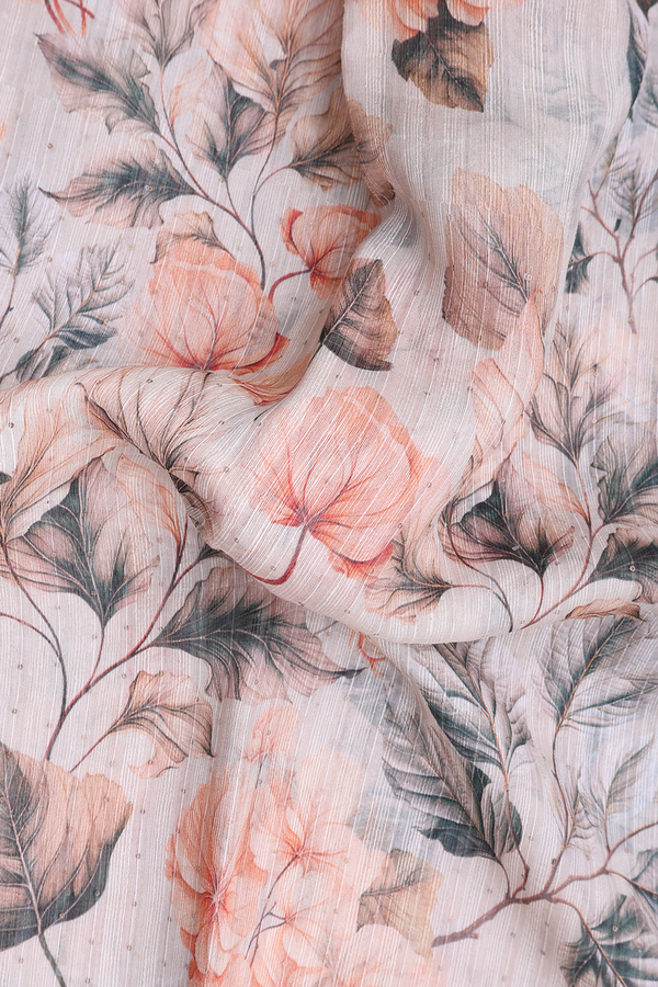 Bailu Silk Saree In Pastel Brown With Leaf Design