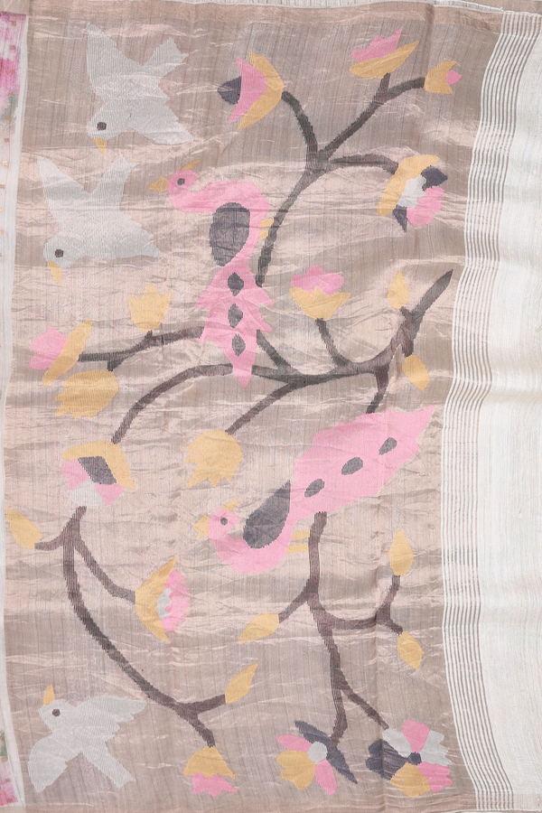 Bailu Silk Saree In Pastel Brown With Printed Design