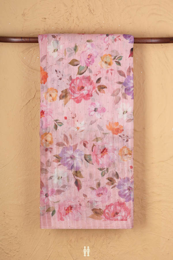 Bailu Silk Saree In Pastel Pink With Floral Design