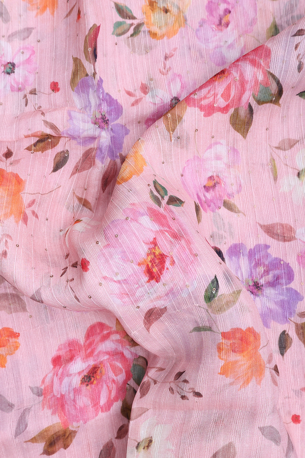 Bailu Silk Saree In Pastel Pink With Floral Design