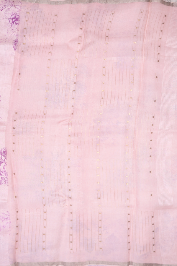 Bailu Silk Saree In Pastel Pink With Floral Printed Design