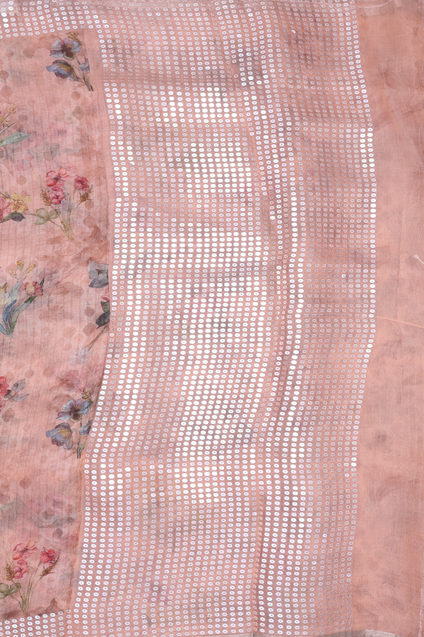 Bailu Silk Saree In Salmon Pink With Floral Printed Design