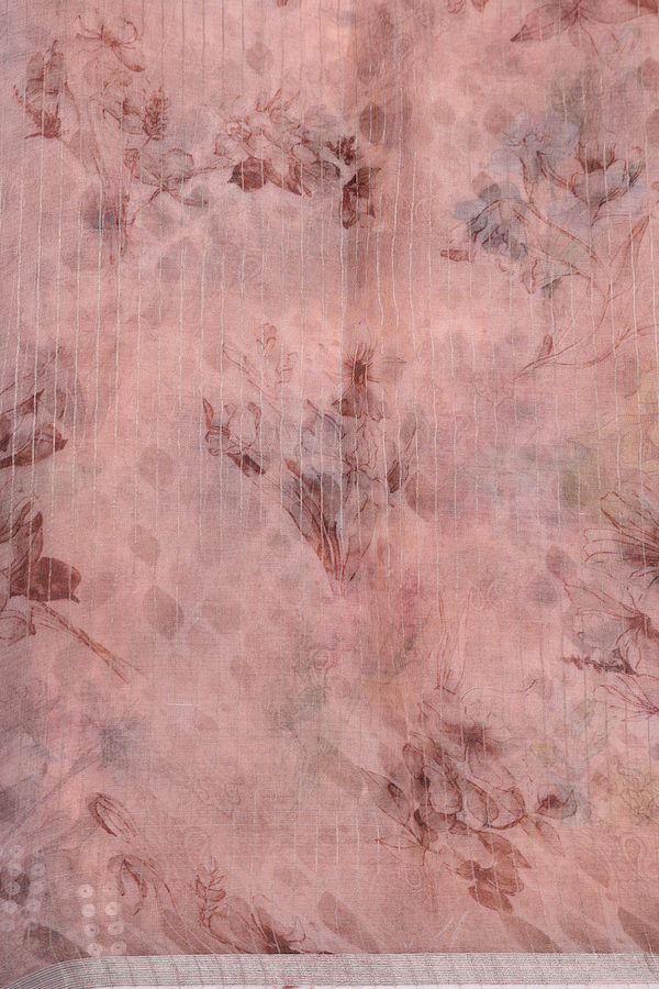 Bailu Silk Saree In Salmon Pink With Floral Printed Design