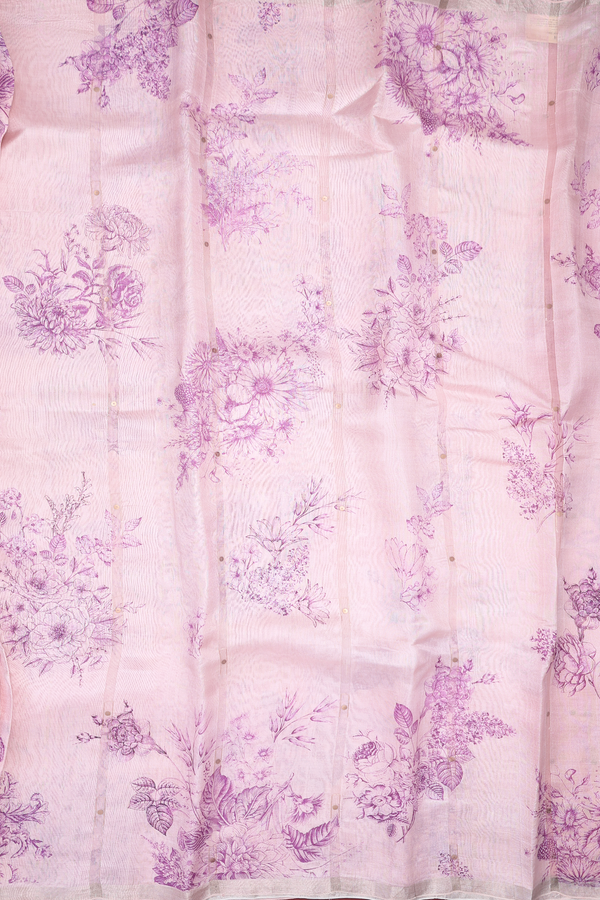 Bailu Silk Saree In Pastel Pink With Floral Printed Design