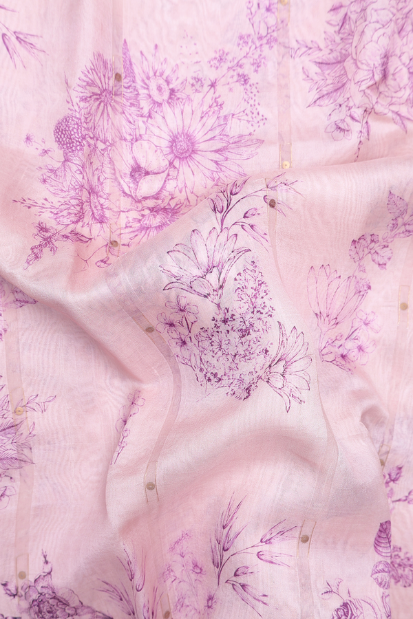 Bailu Silk Saree In Pastel Pink With Floral Printed Design