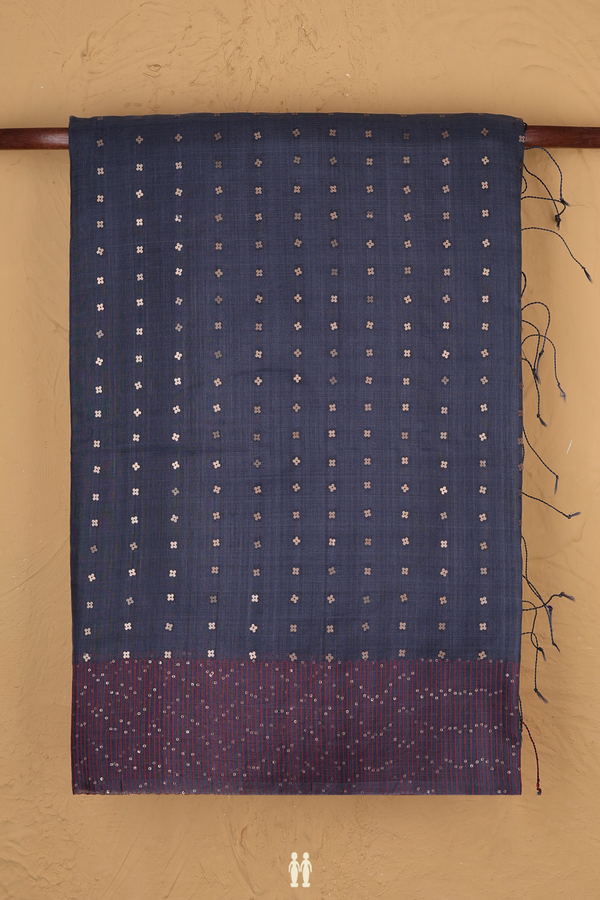 Bailu Silk Saree In Pigeon Blue With Chamki Work