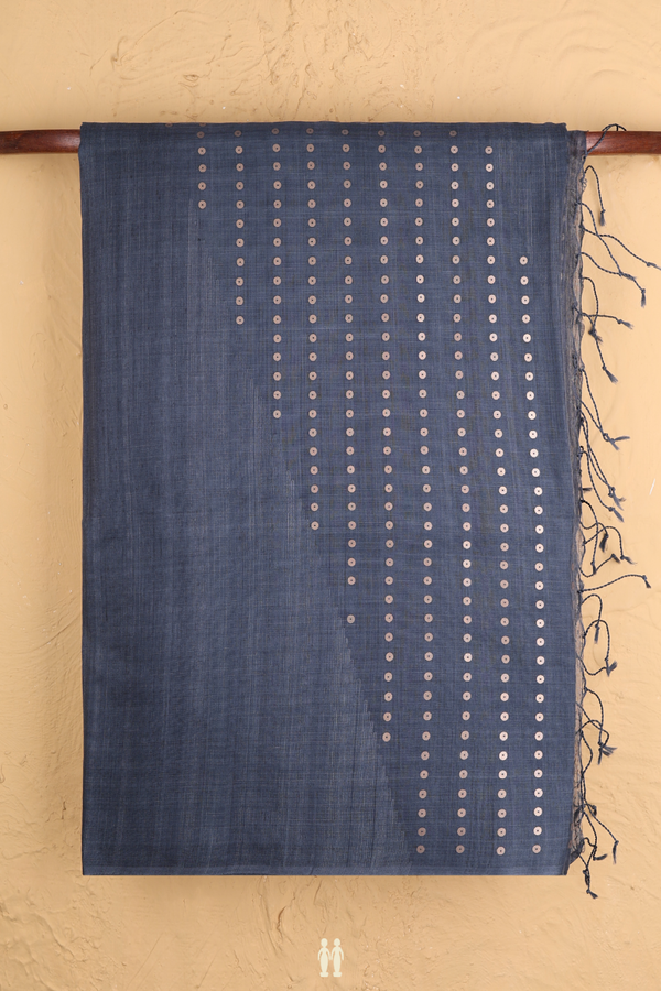 Bailu Silk Saree In Pigeon Blue With Chamki Work