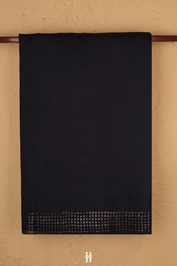 Bailu Silk Saree In Plain Black With Chamki Border