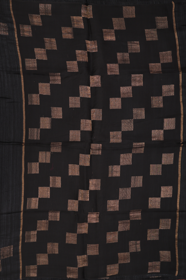 Bailu Silk Saree In Plain Black With Square Border