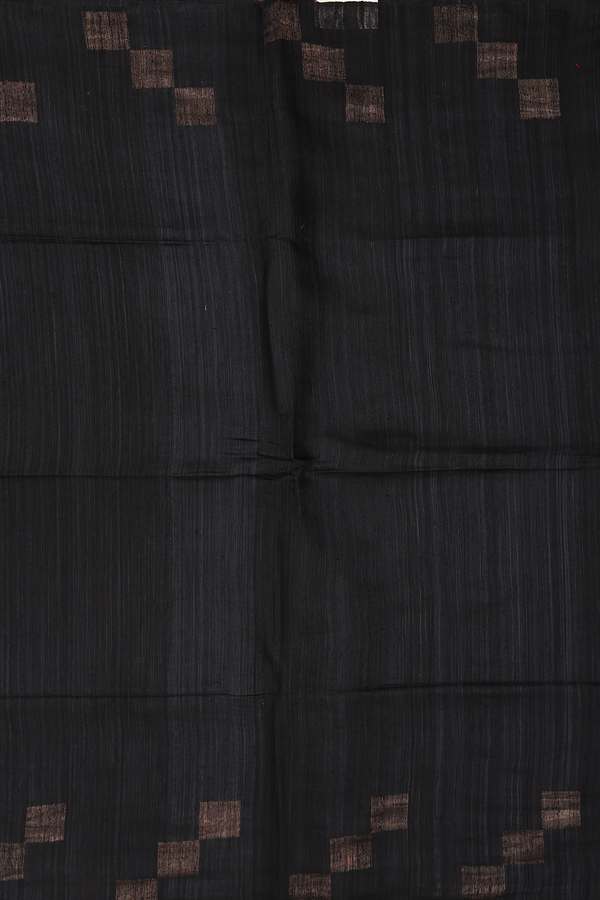 Bailu Silk Saree In Plain Black With Square Border