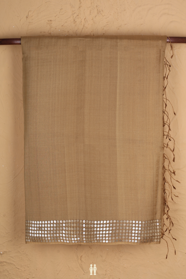 Bailu Silk Saree In Plain Brown With Chamki Border