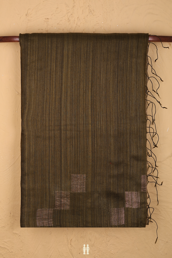 Bailu Silk Saree In Plain Brownish Green With Square Border