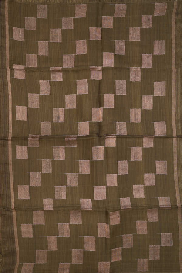 Bailu Silk Saree In Plain Brownish Green With Square Border