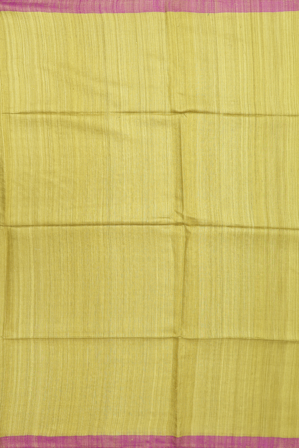 Bailu Silk Saree In Plain Celery Yellow With Contrast Border