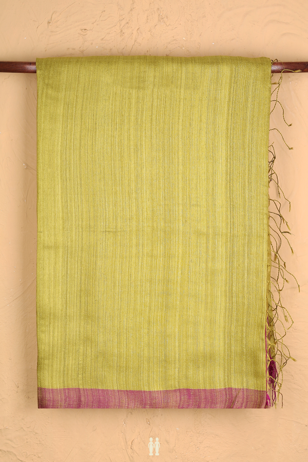 Bailu Silk Saree In Plain Celery Yellow With Contrast Border