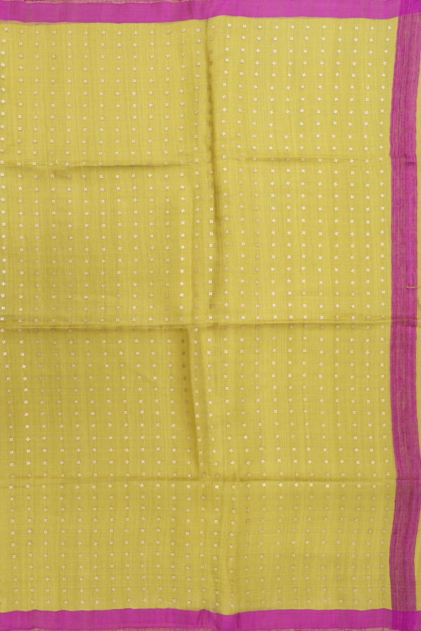 Bailu Silk Saree In Plain Celery Yellow With Contrast Border
