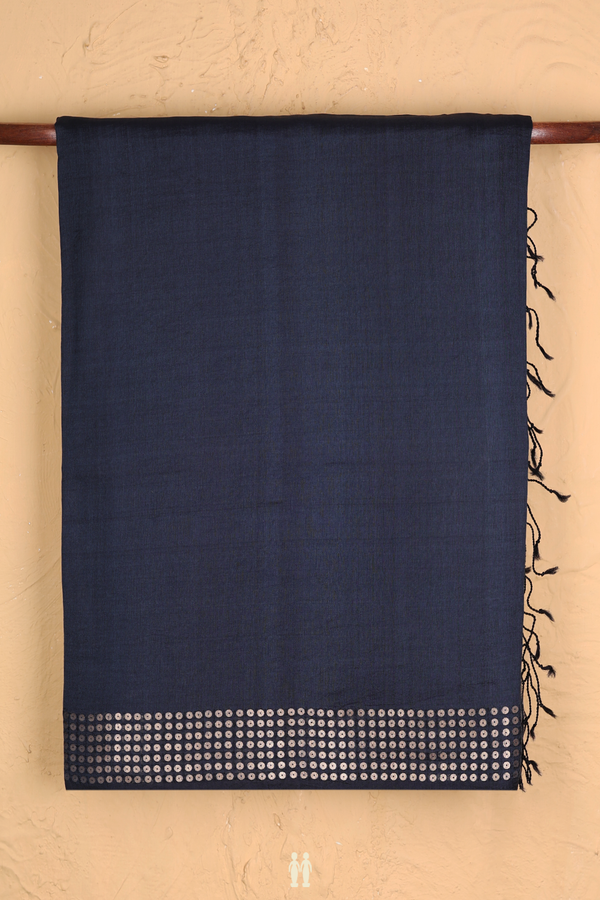 Bailu Silk Saree In Plain Charcoal Grey With Chamki Border