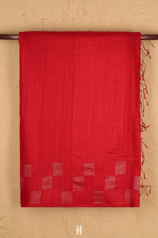 Bailu Silk Saree In Plain Chilli Red With Zari Border