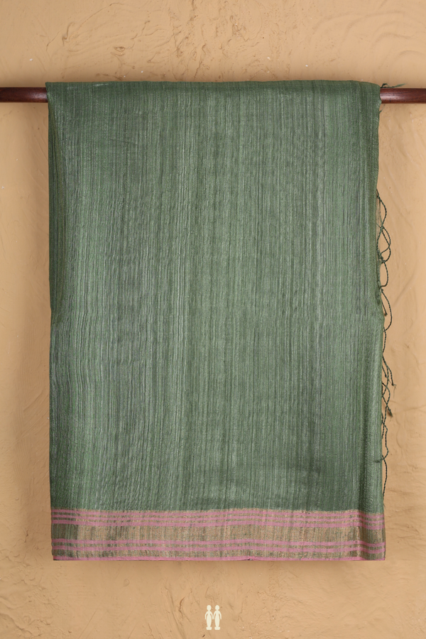 Bailu Silk Saree In Plain Dusty Green With Contrast Border