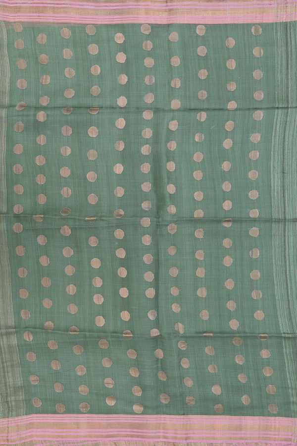 Bailu Silk Saree In Plain Dusty Green With Contrast Border