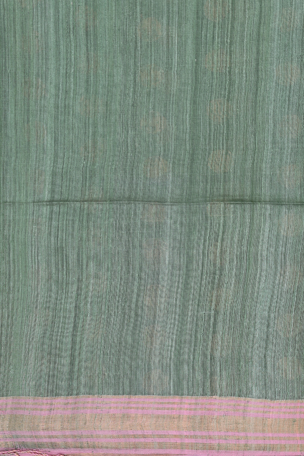 Bailu Silk Saree In Plain Dusty Green With Contrast Border