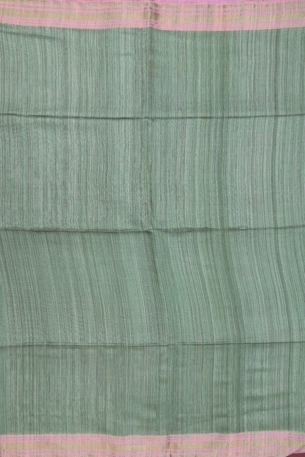 Bailu Silk Saree In Plain Dusty Green With Contrast Border